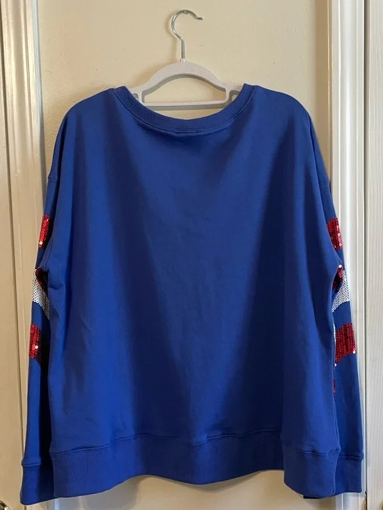 Fantastic Fawn Blue Sweatshirt w/Red and White Sequin Waves, Size L - Picture 3 of 8